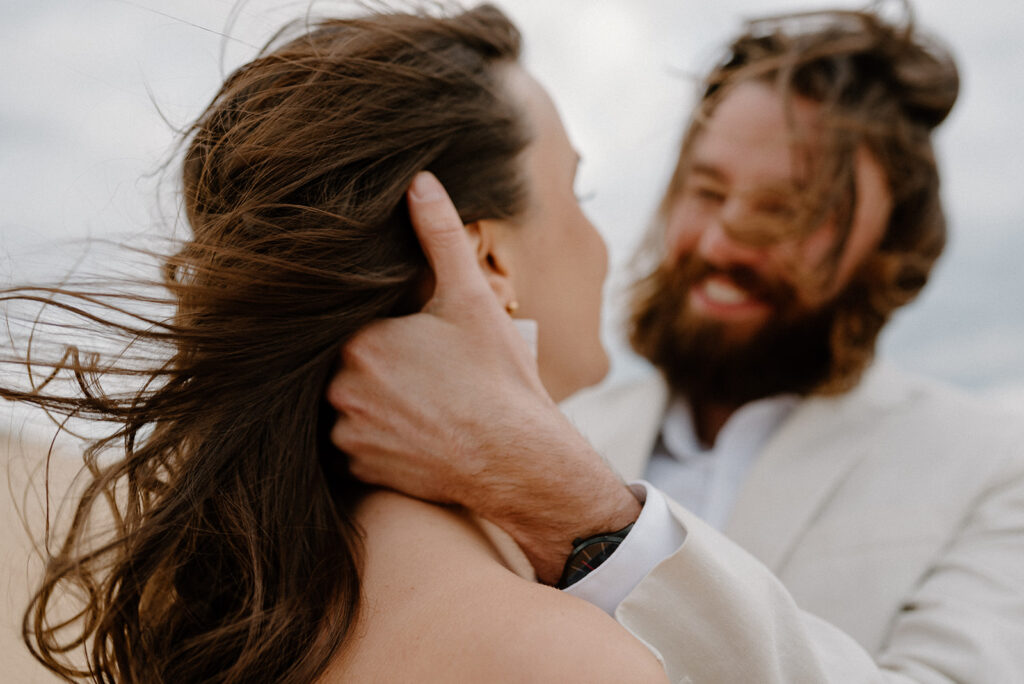 sandy Outer Banks elopement at Jockey’s Ridge State Park, dreamy elopement couple surrounded by sandy fields