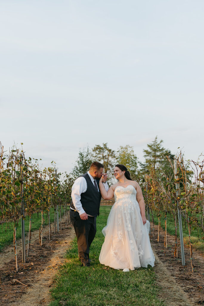 bride and groom during their wedding day at old farm winery at hartland, VA