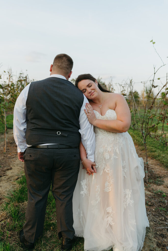 bride and groom during their wedding day at old farm winery at hartland, VA