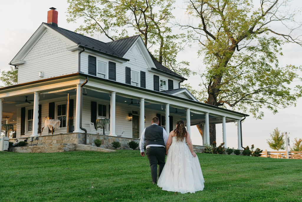 bride and groom during their wedding day at old farm winery at hartland, VA