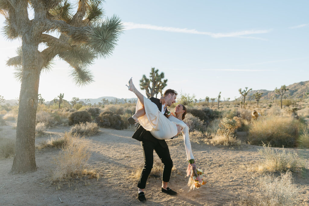 dreamy, playful elopement couple at joshua tree