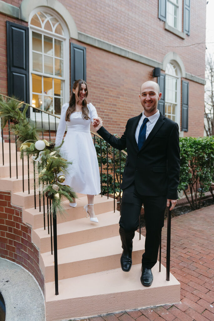 playful elopement couple at old town alexandria