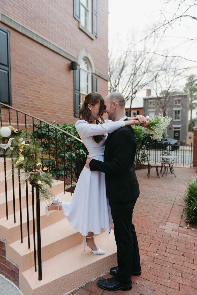 playful elopement couple at old town alexandria