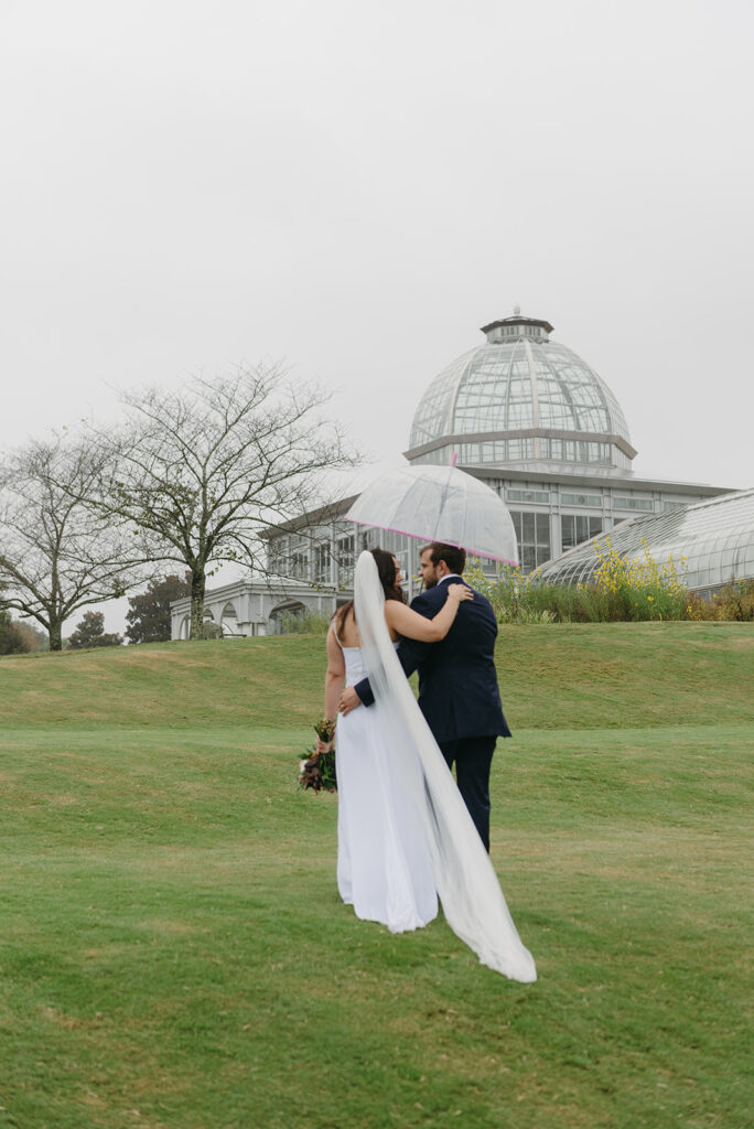 romantic rainy elopement in Lewis Ginter Botanical Garden