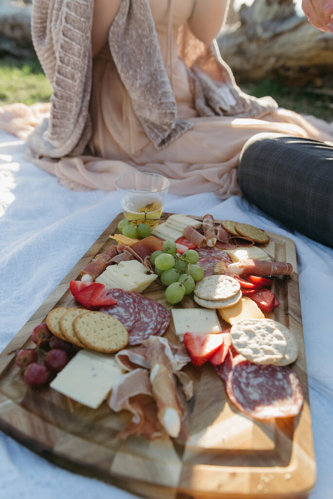 cute elopement picnic set up during golden hour at shenandoah national park
